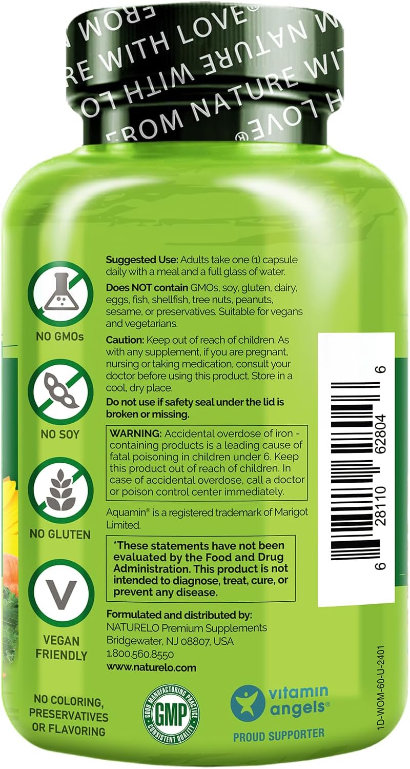 NATURELO One Daily Multivitamin for Women - Energy Support - Whole Food Supplement - Hair, Skin, Nails - Non-GMO - Gluten Free - 60 Capsules