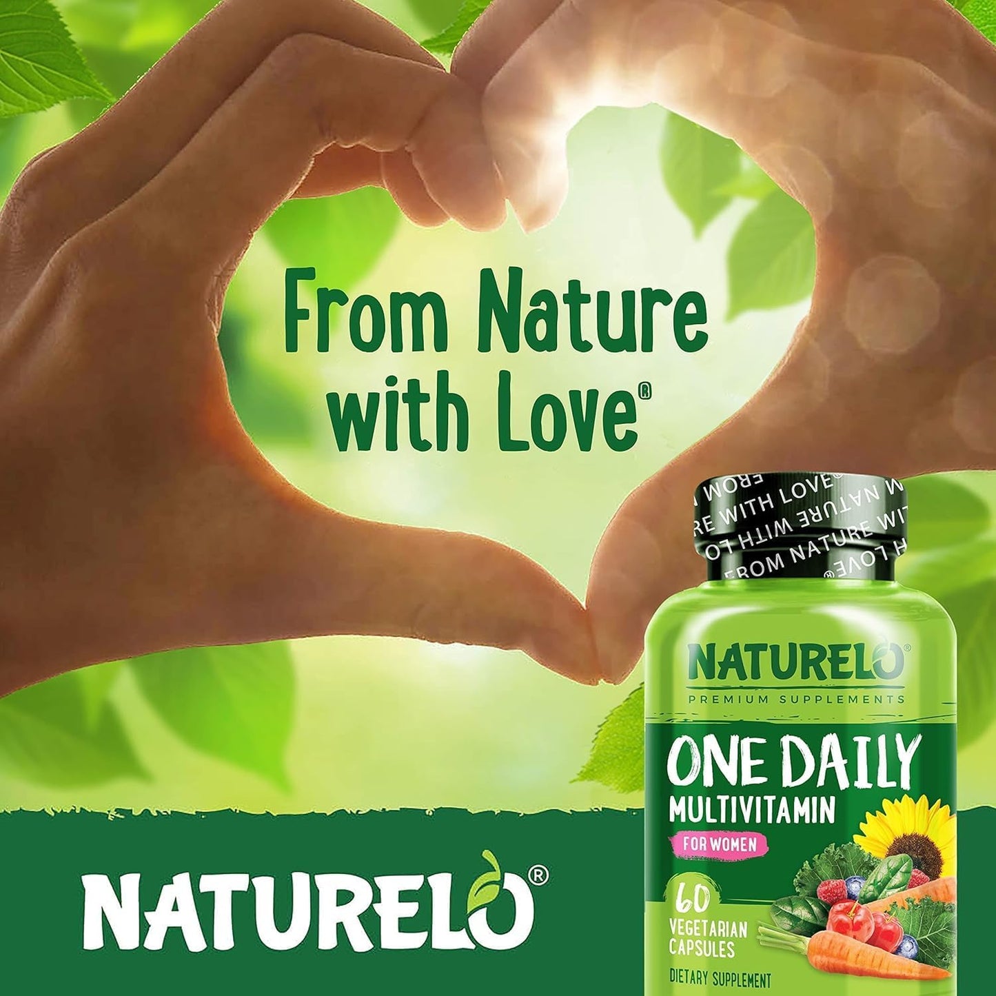 NATURELO One Daily Multivitamin for Women - Energy Support - Whole Food Supplement - Hair, Skin, Nails - Non-GMO - Gluten Free - 60 Capsules