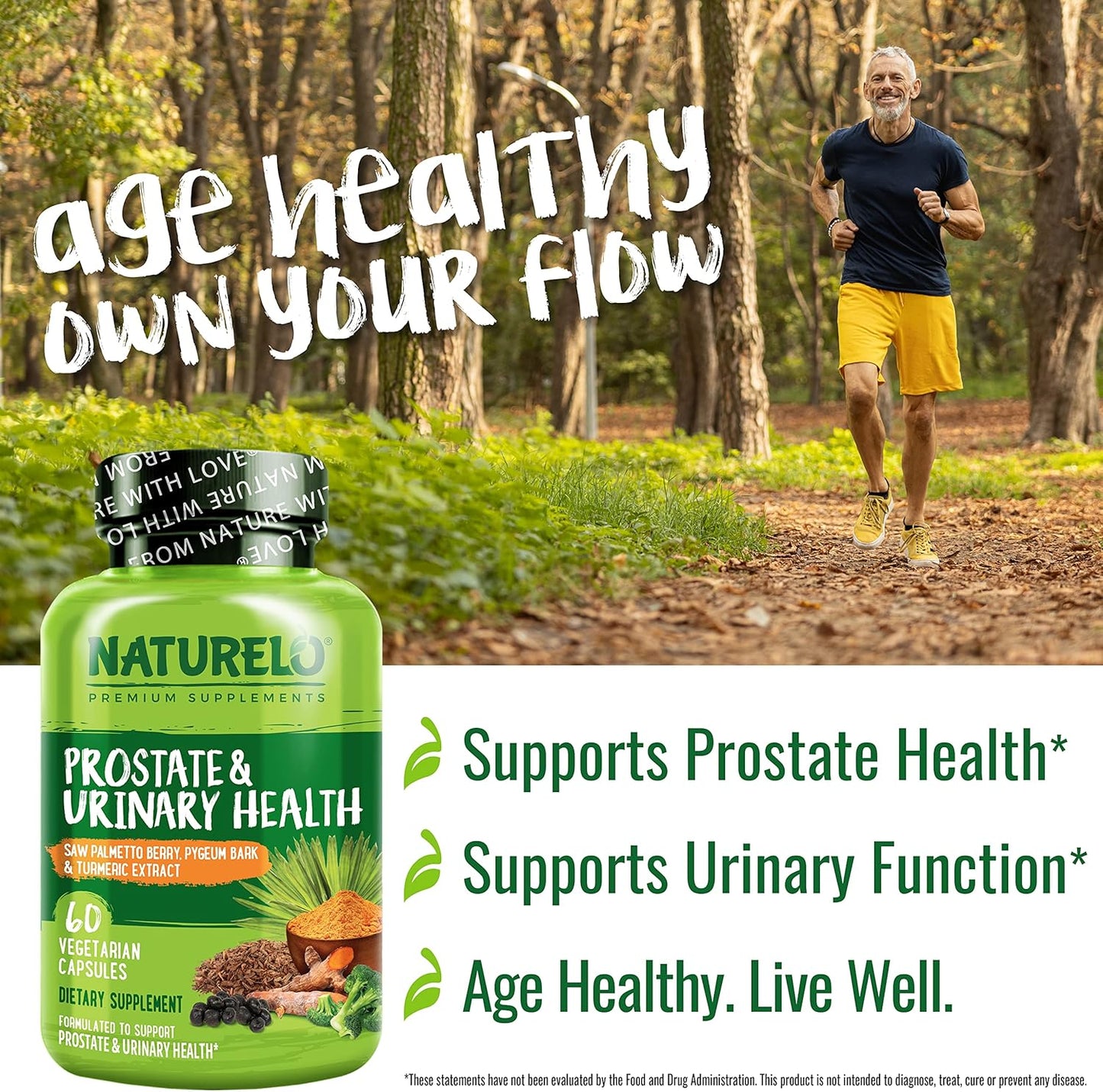 NATURELO Prostate & Urinary Health Supplement - 60 Vegetarian Capsules x 2 Pack - Saw Palmetto, Pygeum, Turmeric, Plant Sterols, Broccoli, Lycopene - Comprehensive Formula for Men's Health