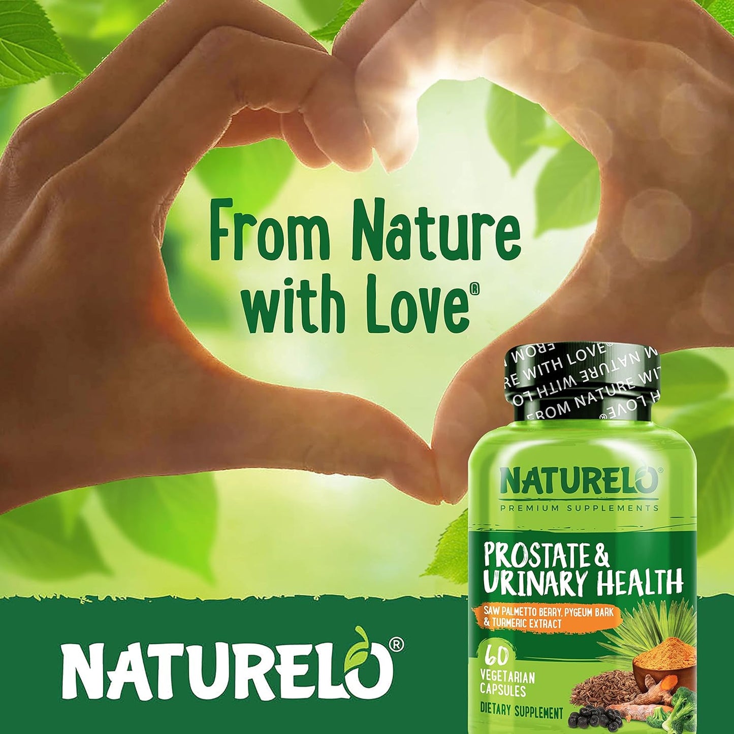 NATURELO Prostate & Urinary Health Supplement - 60 Vegetarian Capsules x 2 Pack - Saw Palmetto, Pygeum, Turmeric, Plant Sterols, Broccoli, Lycopene - Comprehensive Formula for Men's Health