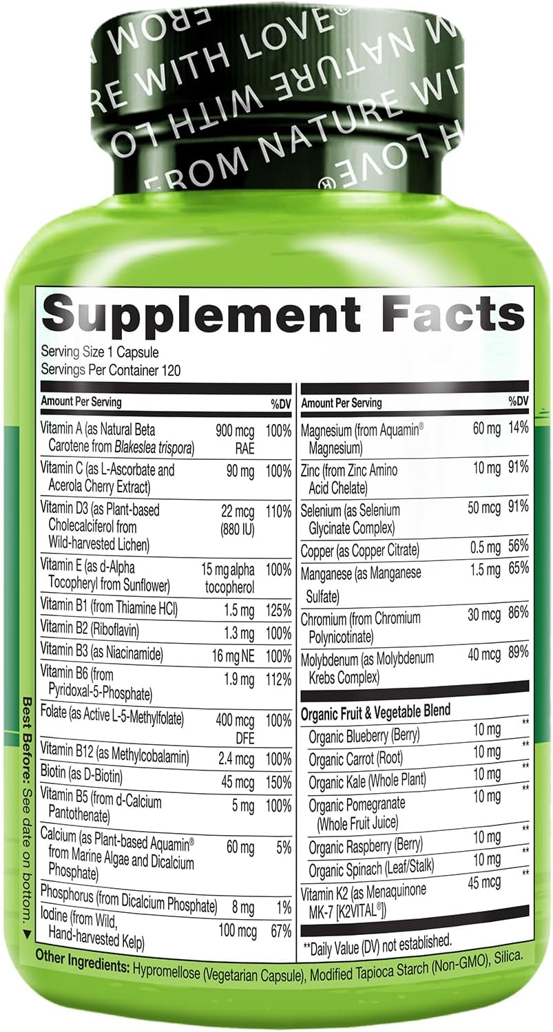 NATURELO Women's 50+ Menopause Support Multivitamin - Whole Food Supplement - Non-GMO - No Soy - 120 Capsules