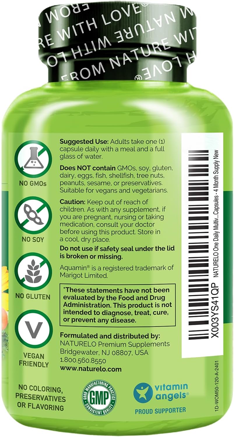 NATURELO Women's 50+ Menopause Support Multivitamin - Whole Food Supplement - Non-GMO - No Soy - 120 Capsules