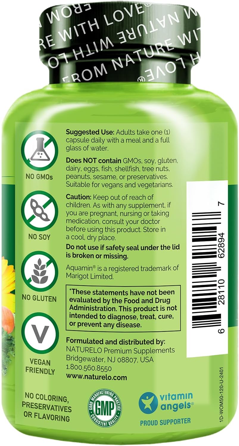 NATURELO Women's 50+ Menopause Support Multivitamin - Whole Food Supplement - Non-GMO - No Soy - 120 Capsules