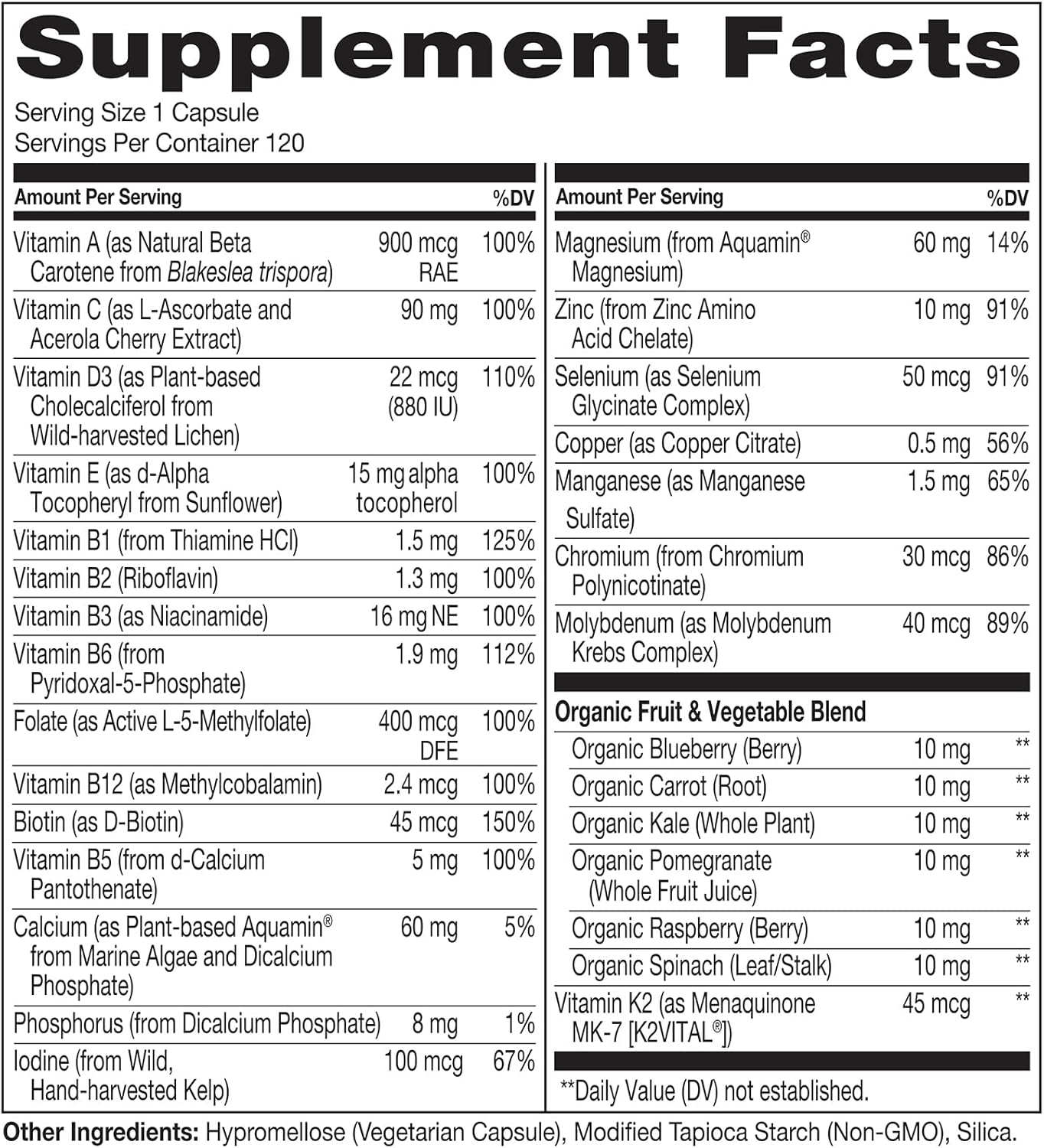 NATURELO Women's 50+ Menopause Support Multivitamin - Whole Food Supplement - Non-GMO - No Soy - 120 Capsules