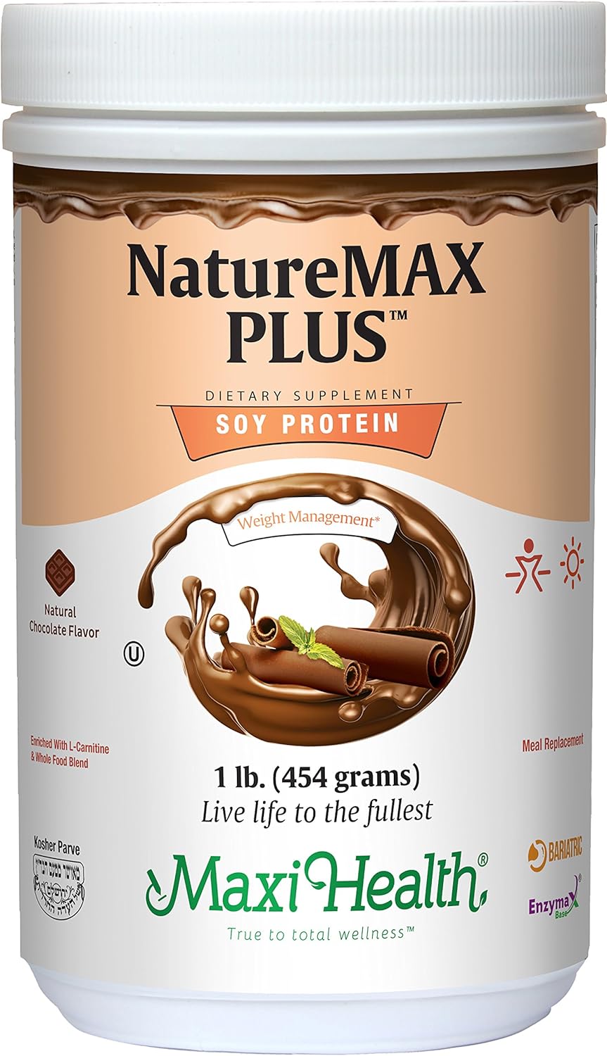 NatureMAX Plus Energy Support Drink: Sugar-Free Soy Protein Powder with 20g Protein - Natural Chocolate Flavor - Kosher Vitamin Supplement - 1lb