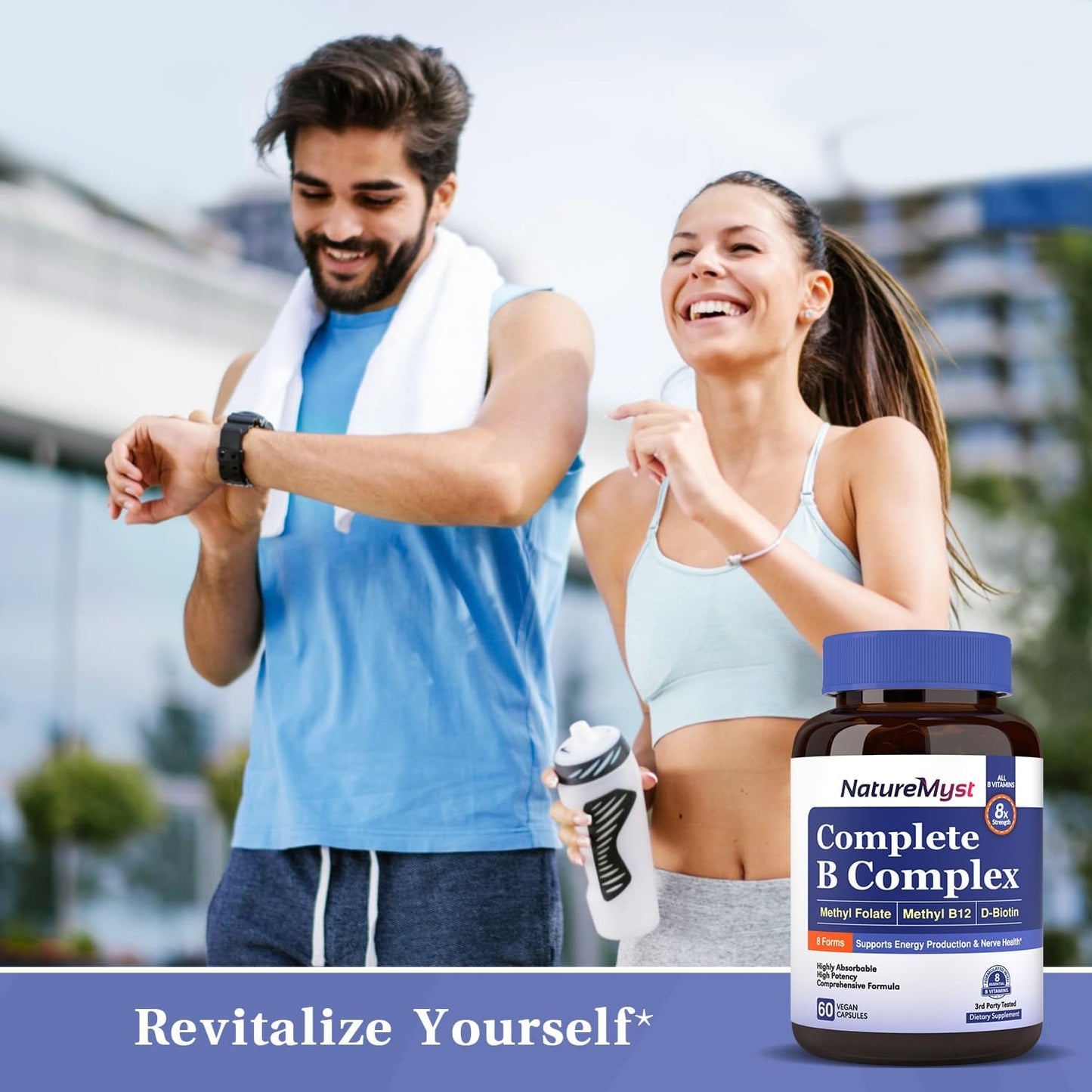 NatureMyst Complete B Complex with Methyl B12 & Folate, Biotin, P-5-P, Vegan Caps - Energy Production & Highly Absorbable