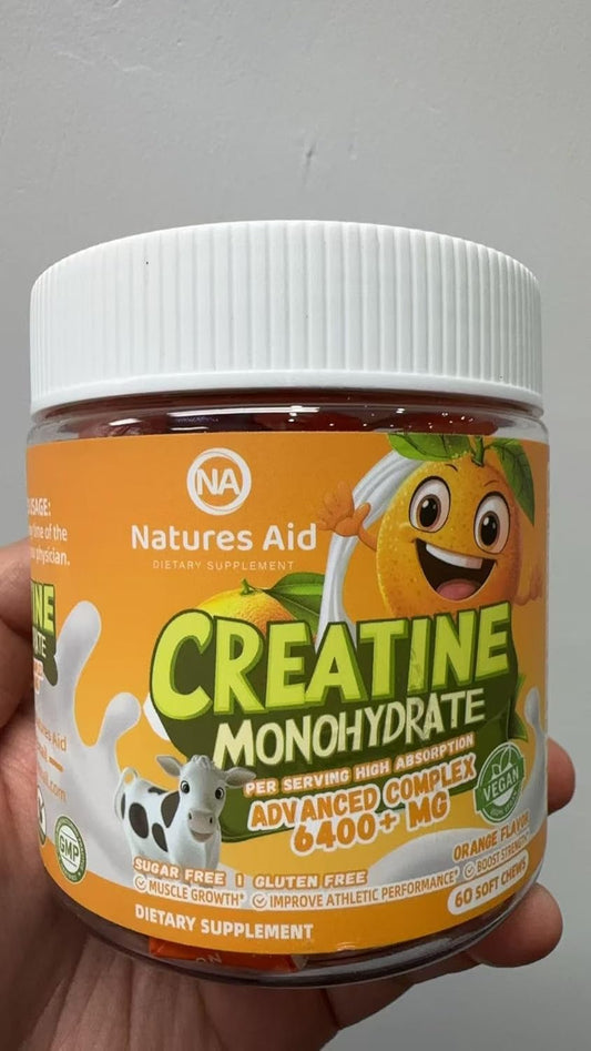 Natures Aid Creatine Monohydrate Softchews with L-Taurine and Vitamin B12 - Advanced Formula for Men and Women, Sugar-Free Supplement