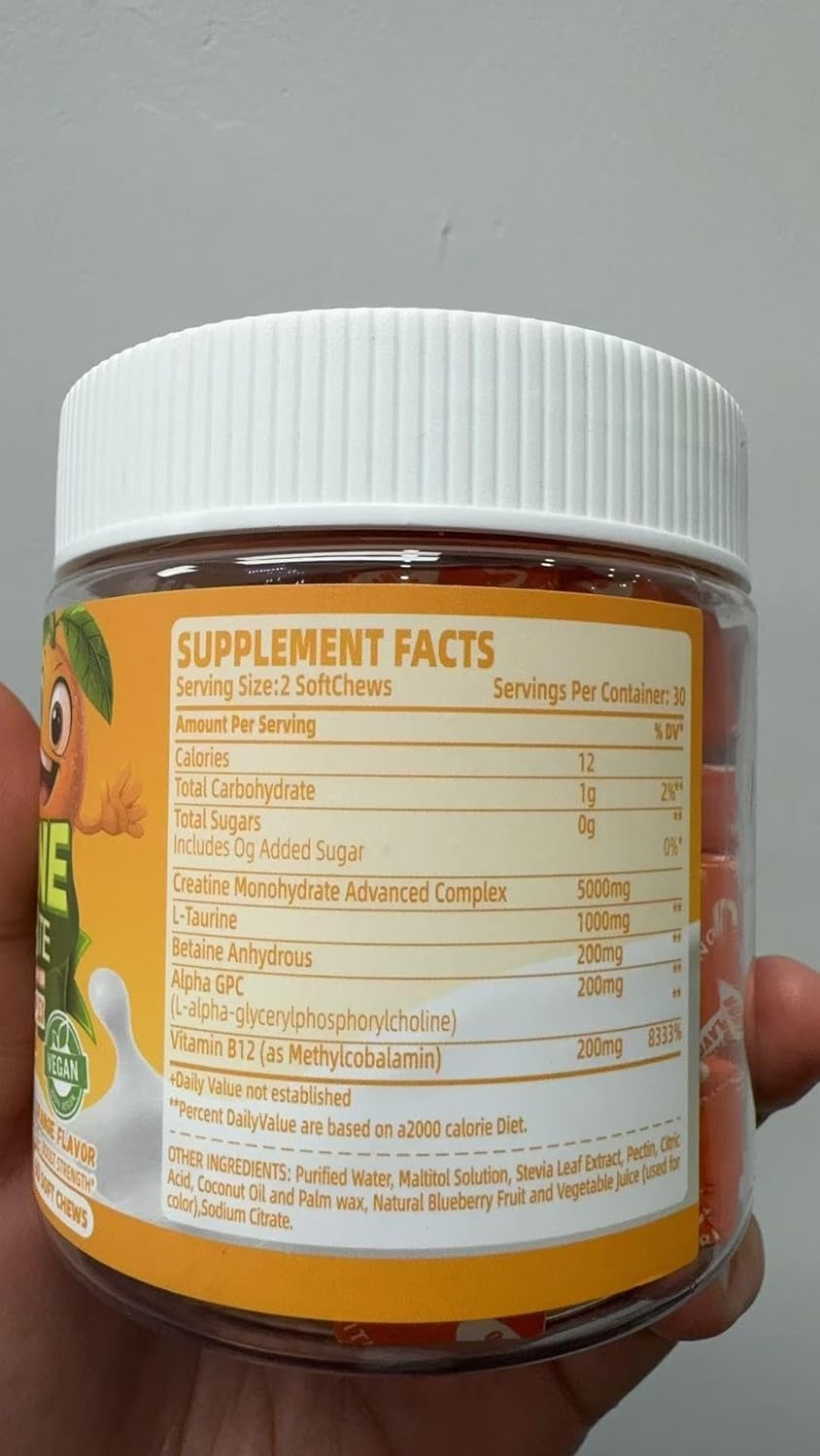 Natures Aid Creatine Monohydrate Softchews with L-Taurine and Vitamin B12 - Advanced Formula for Men and Women, Sugar-Free Supplement