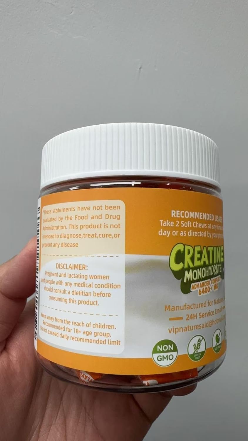 Natures Aid Creatine Monohydrate Softchews with L-Taurine and Vitamin B12 - Advanced Formula for Men and Women, Sugar-Free Supplement