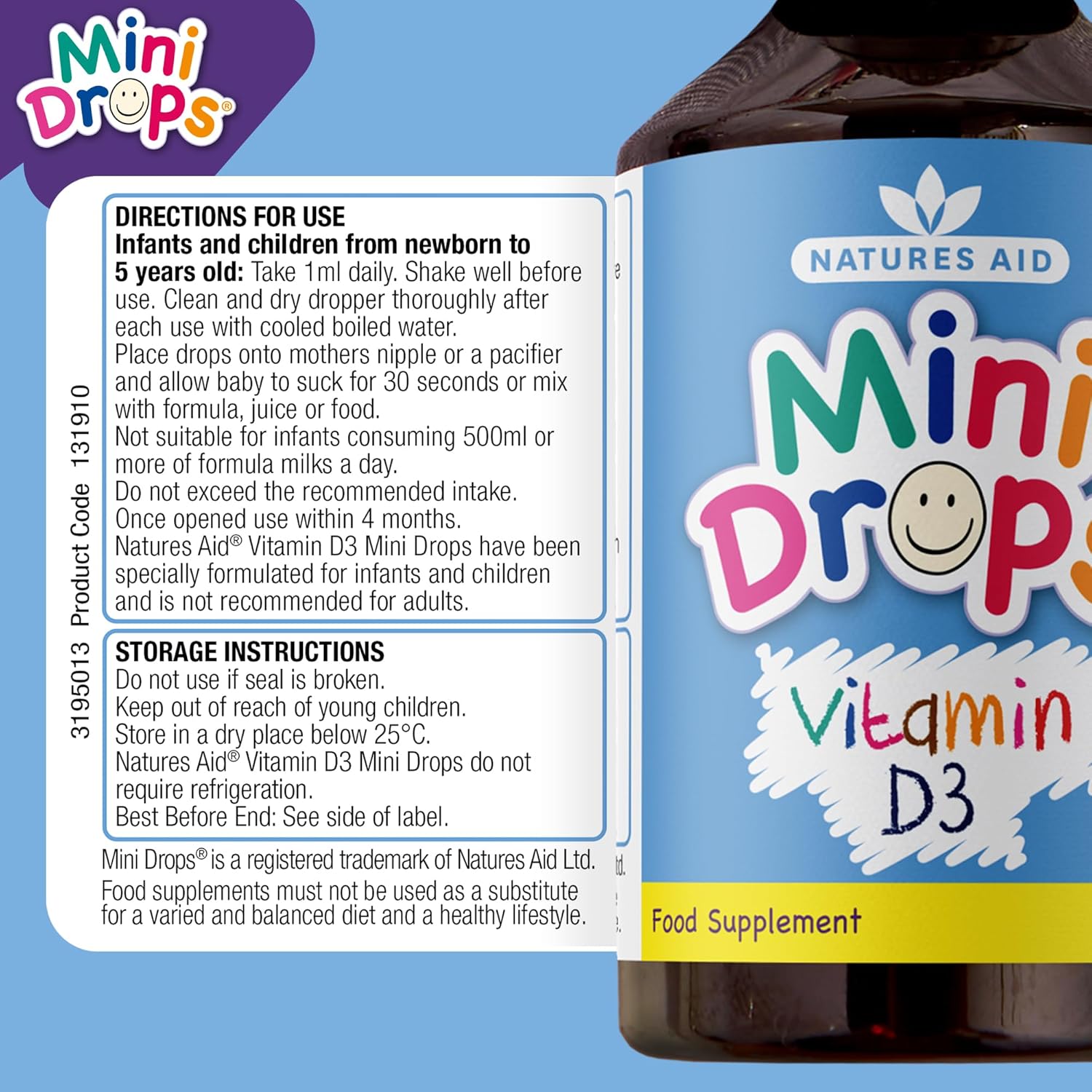 Natures Aid Health High Strength 200iu Vitamin D3 Drops - 50ml Bottle