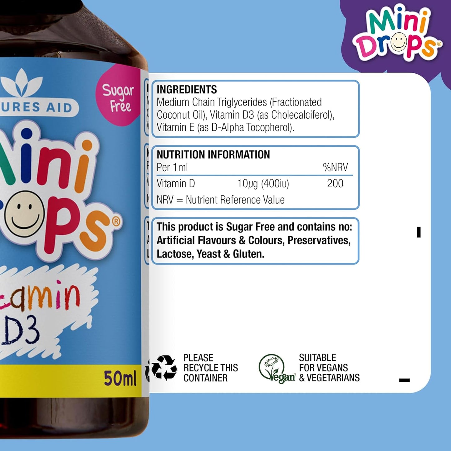 Natures Aid Health High Strength 200iu Vitamin D3 Drops - 50ml Bottle