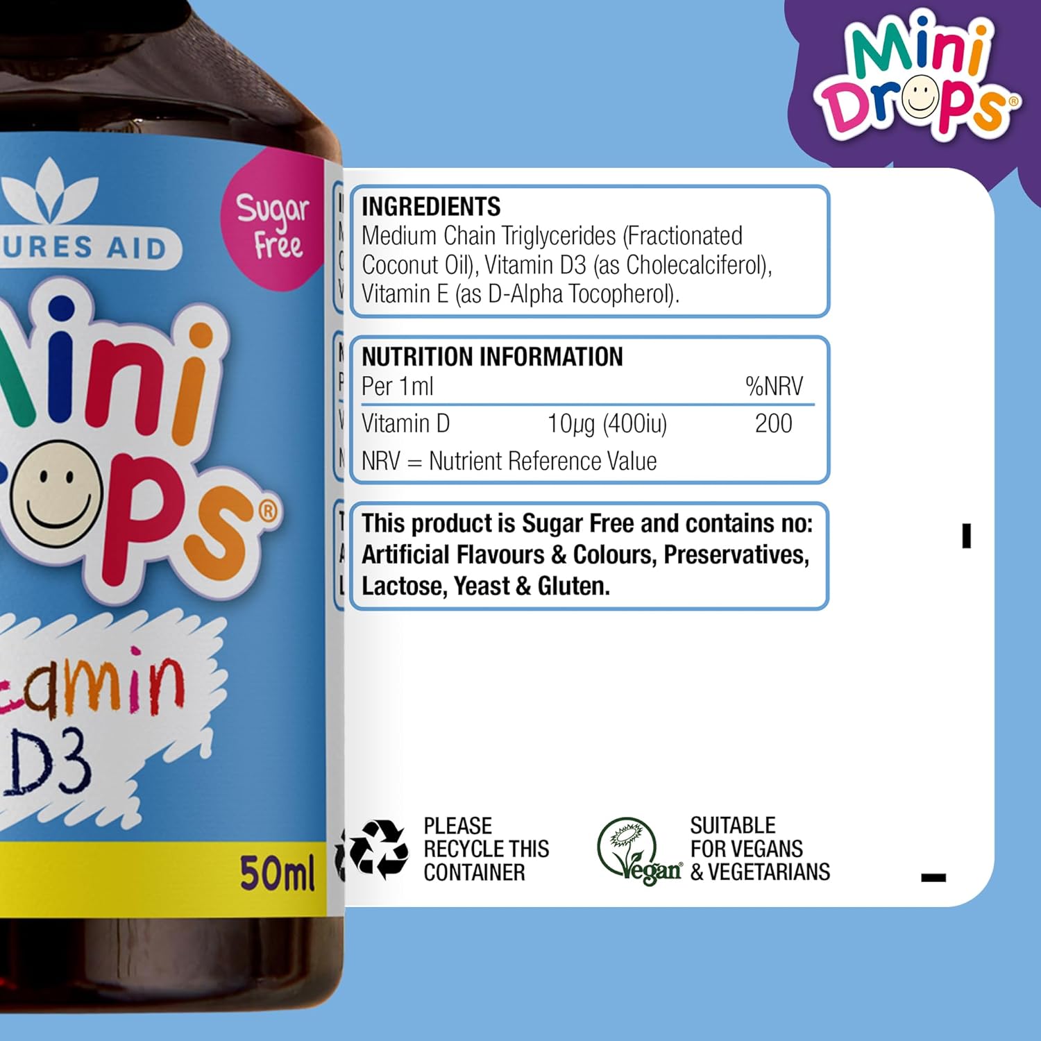 Natures Aid Health High Strength 200iu Vitamin D3 Drops - 50ml Bottle