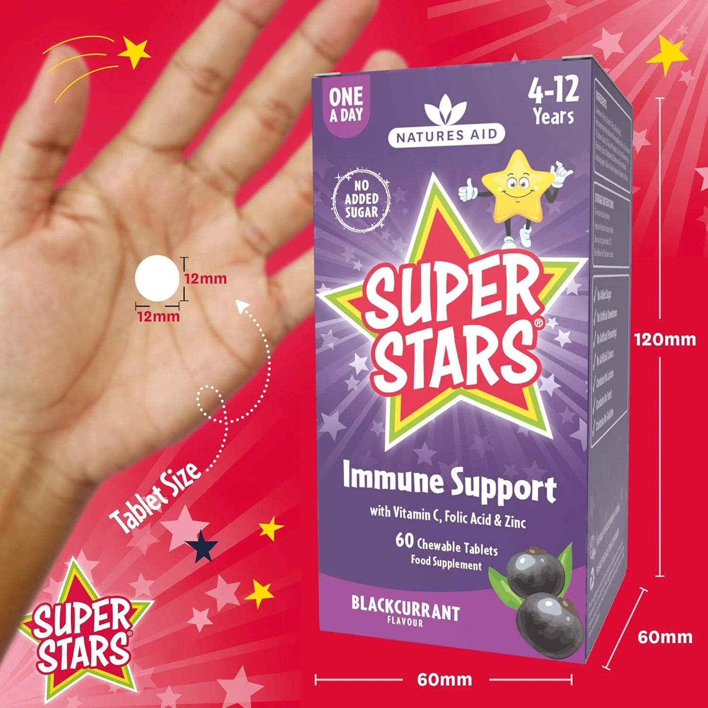 Natures Aid Hemir Super Stars Immune Support Chewable Tablets for Children 4-12 Years - 60 Count