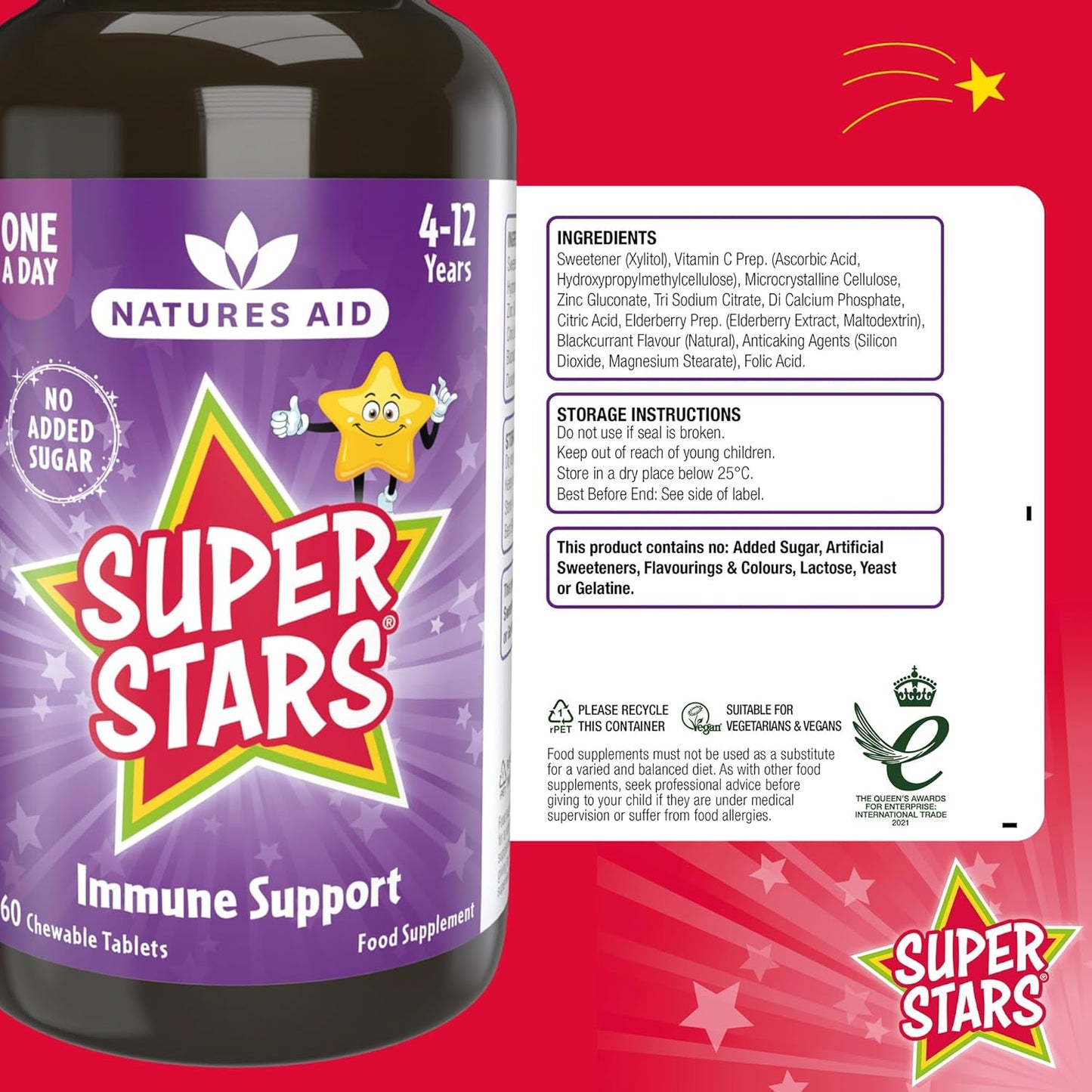 Natures Aid Hemir Super Stars Immune Support Chewable Tablets for Children 4-12 Years - 60 Count