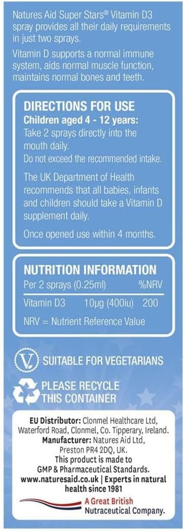 Natures Aid Super Stars Vitamin D Spray - 1.01 fl oz - Essential Daily Supplement