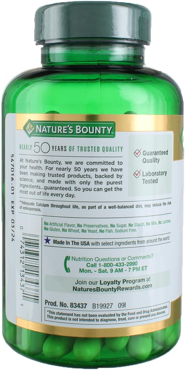 Nature's Bounty Calcium Plus Vitamin D3 1200 mg Capsules - 120 Ct, 3 Pack