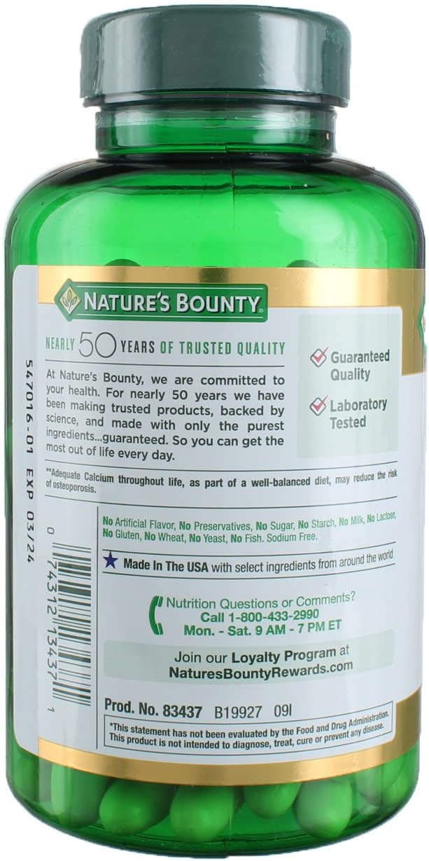 Nature's Bounty Calcium Plus Vitamin D3 1200 mg Capsules - 120 Ct, 3 Pack