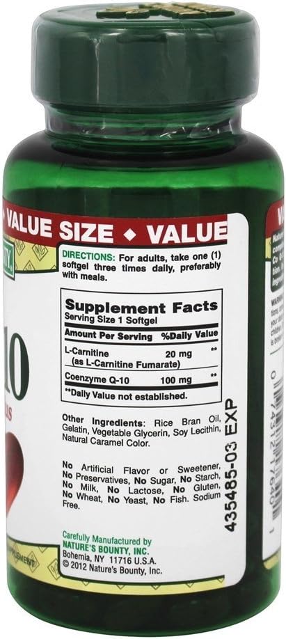 Nature's Bounty CoQ10 with L-Carnitine Softgels - Heart Health Support - 100mg - 60 Count