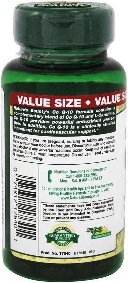 Nature's Bounty CoQ10 with L-Carnitine Softgels - Heart Health Support - 100mg - 60 Count