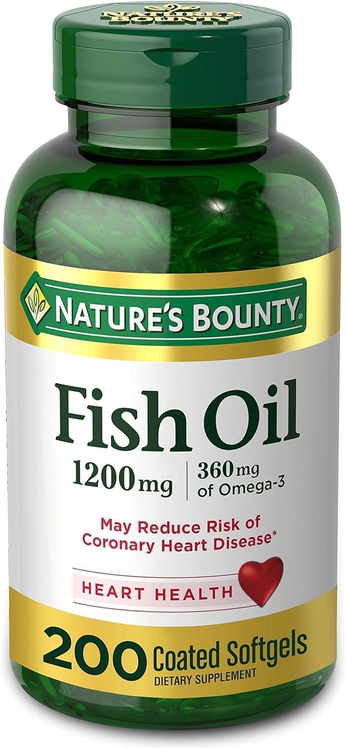 Nature's Bounty Fish Oil Dietary Supplement, Omega 3, 1200 Mg, 200 Rapid Release Softgels for Heart Health