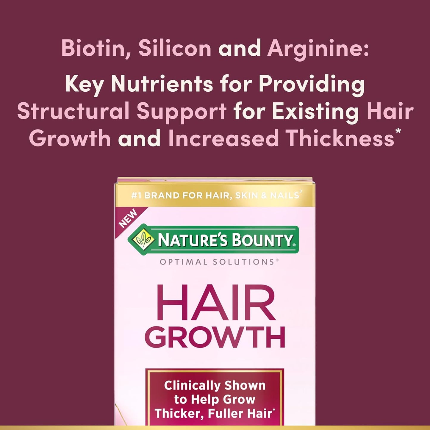 Nature's Bounty Hair Growth Supplement - Clinically Proven for Thicker, Fuller Hair - Biotin, Silicon, Arginine - 30 Capsules