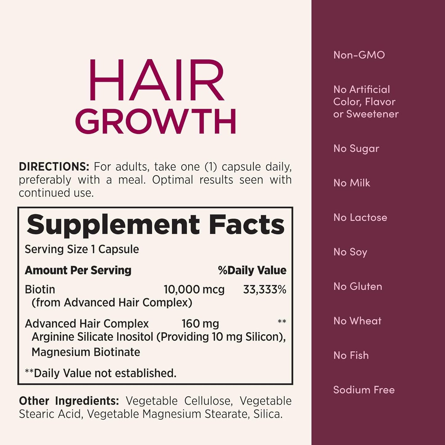 Nature's Bounty Hair Growth Supplement - Clinically Proven for Thicker, Fuller Hair - Biotin, Silicon, Arginine - 30 Capsules