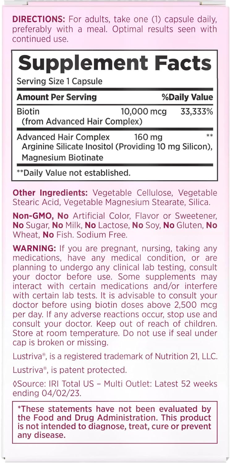 Nature's Bounty Hair Growth Supplement - Clinically Proven for Thicker, Fuller Hair - Biotin, Silicon, Arginine - 30 Capsules