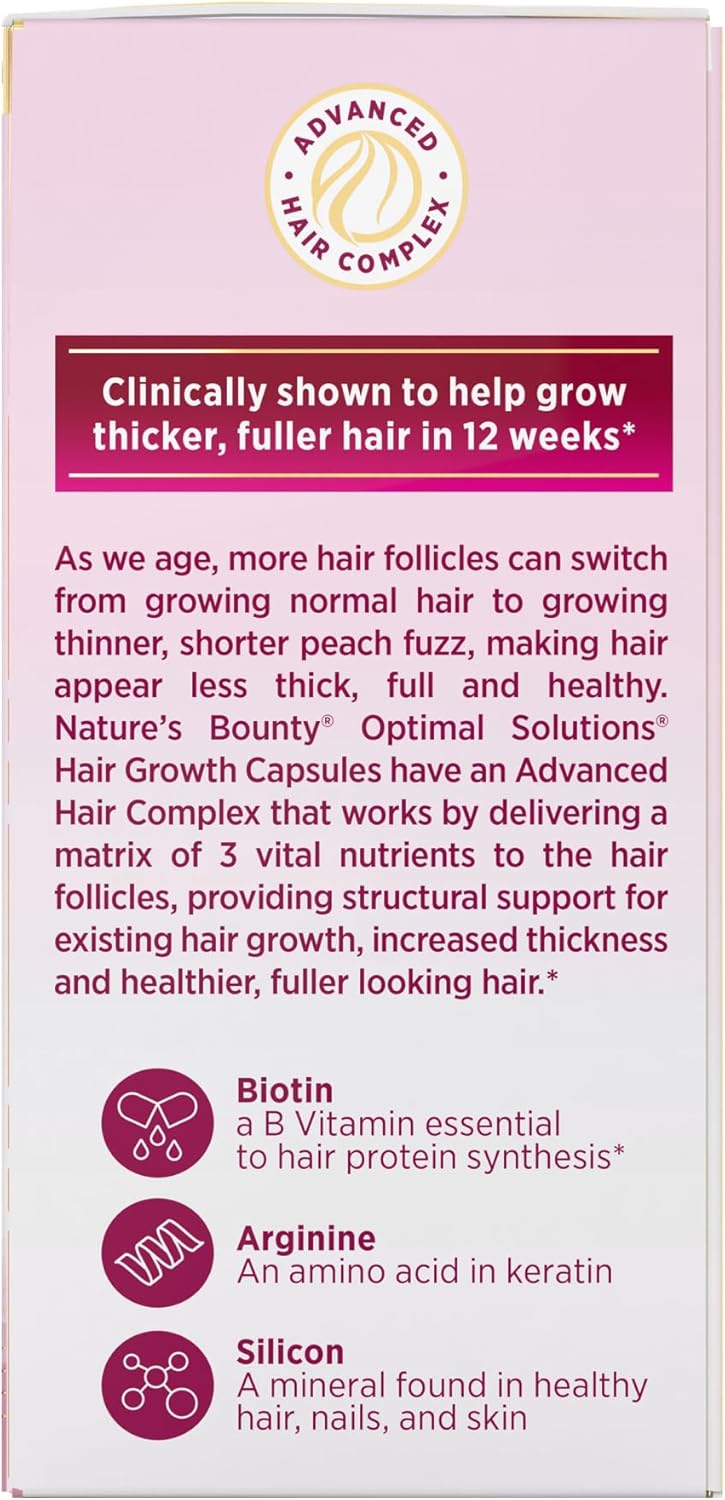 Nature's Bounty Hair Growth Supplement - Clinically Proven for Thicker, Fuller Hair - Biotin, Silicon, Arginine - 30 Capsules