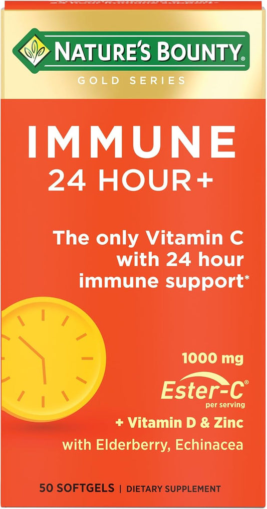 Nature's Bounty Immune 24 Hour + Ester C Vitamin C Softgels, 50 Count for Rapid Immune Support