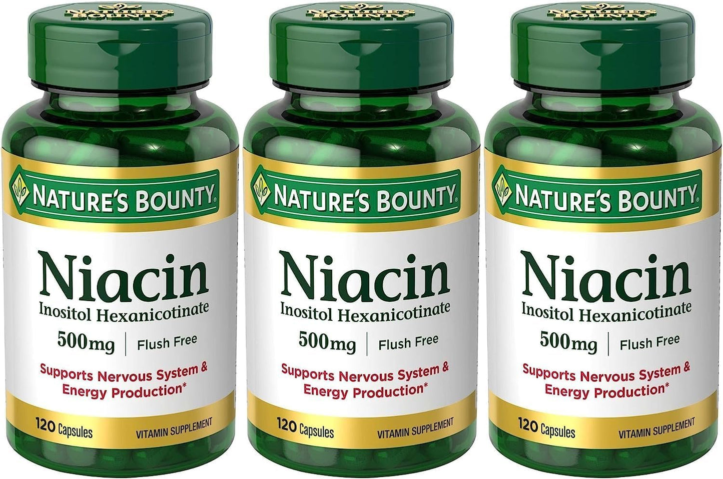 Nature's Bounty Niacin Flush Free Capsules 500mg - Set of 3 - 120 Count Gift Set