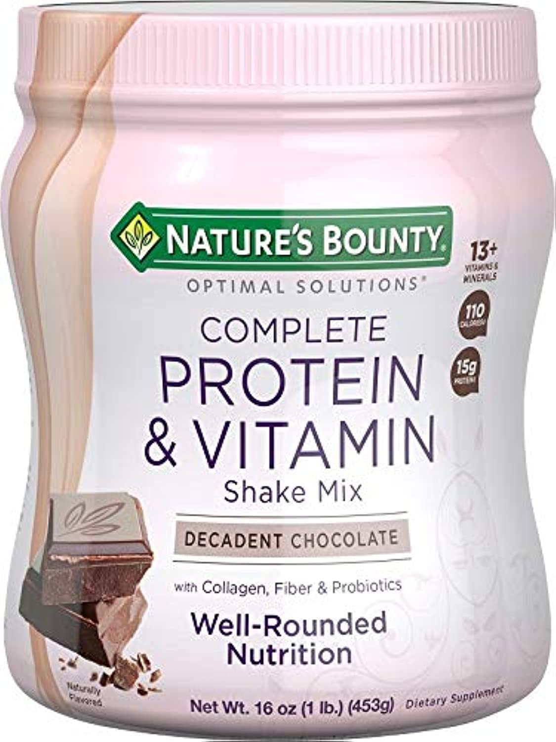 Nature's Bounty Optimal Solutions Complete Protein & Vitamin Shake Mix - Decadent Chocolate, 1 lb, with Vitamin C for Immune Health