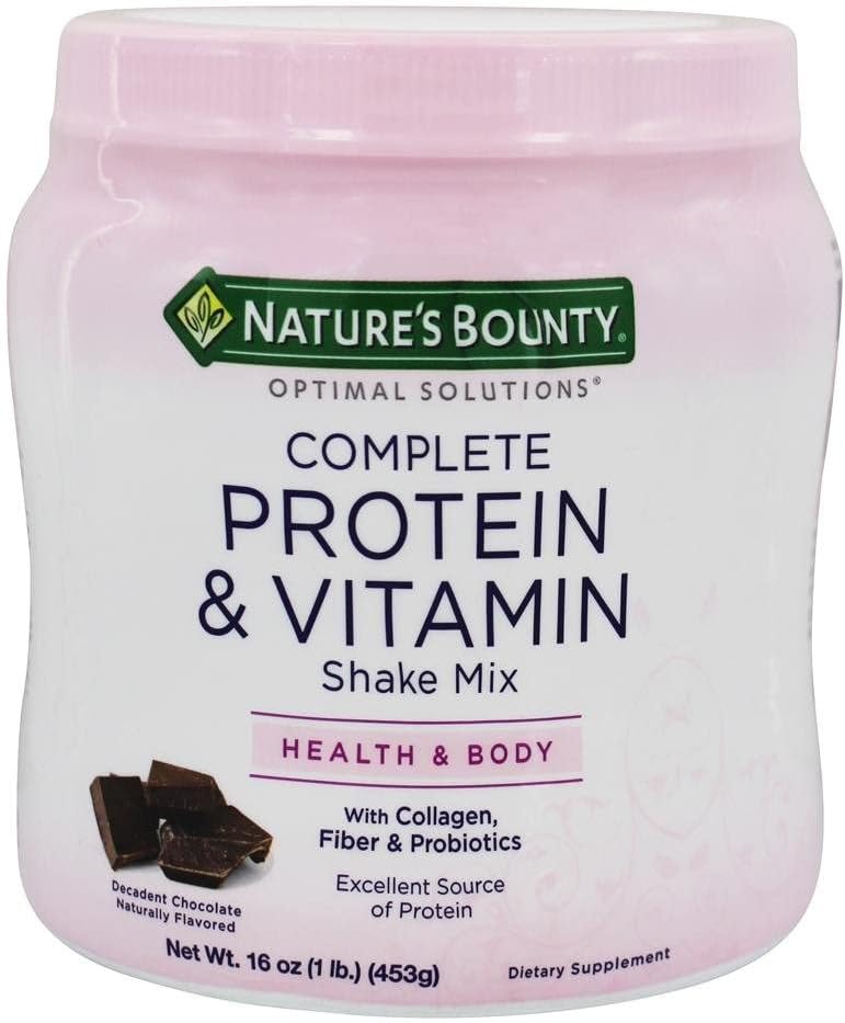 Nature's Bounty Optimal Solutions Complete Protein & Vitamin Shake Mix - Decadent Chocolate, 1 lb, with Vitamin C for Immune Health