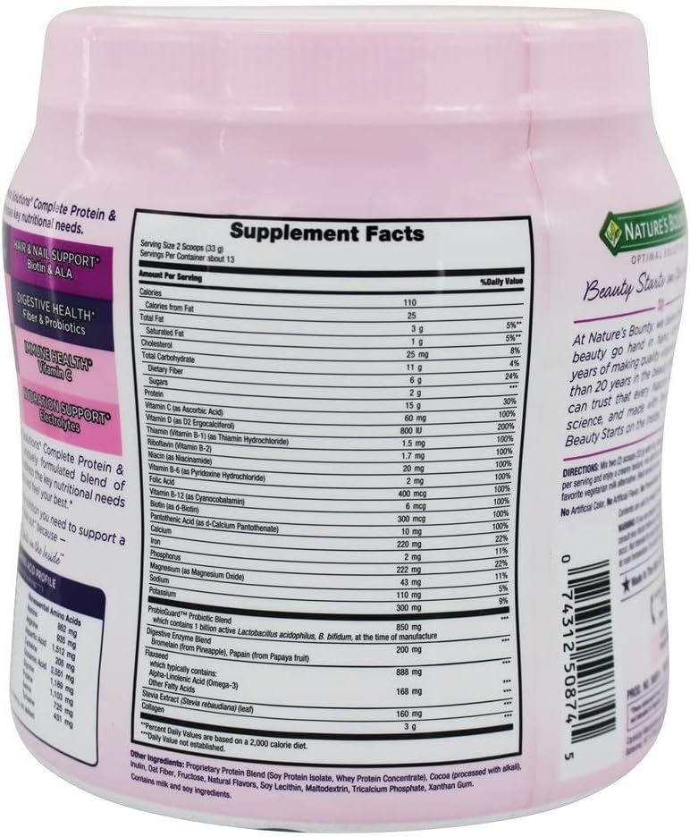 Nature's Bounty Optimal Solutions Complete Protein & Vitamin Shake Mix - Decadent Chocolate, 1 lb, with Vitamin C for Immune Health
