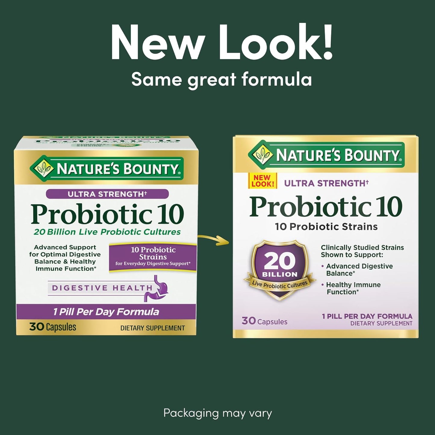 Nature's Bounty Probiotic 10 Ultra Strength Daily Supplement for Digestive, Immune & Respiratory Health - 30 Capsules