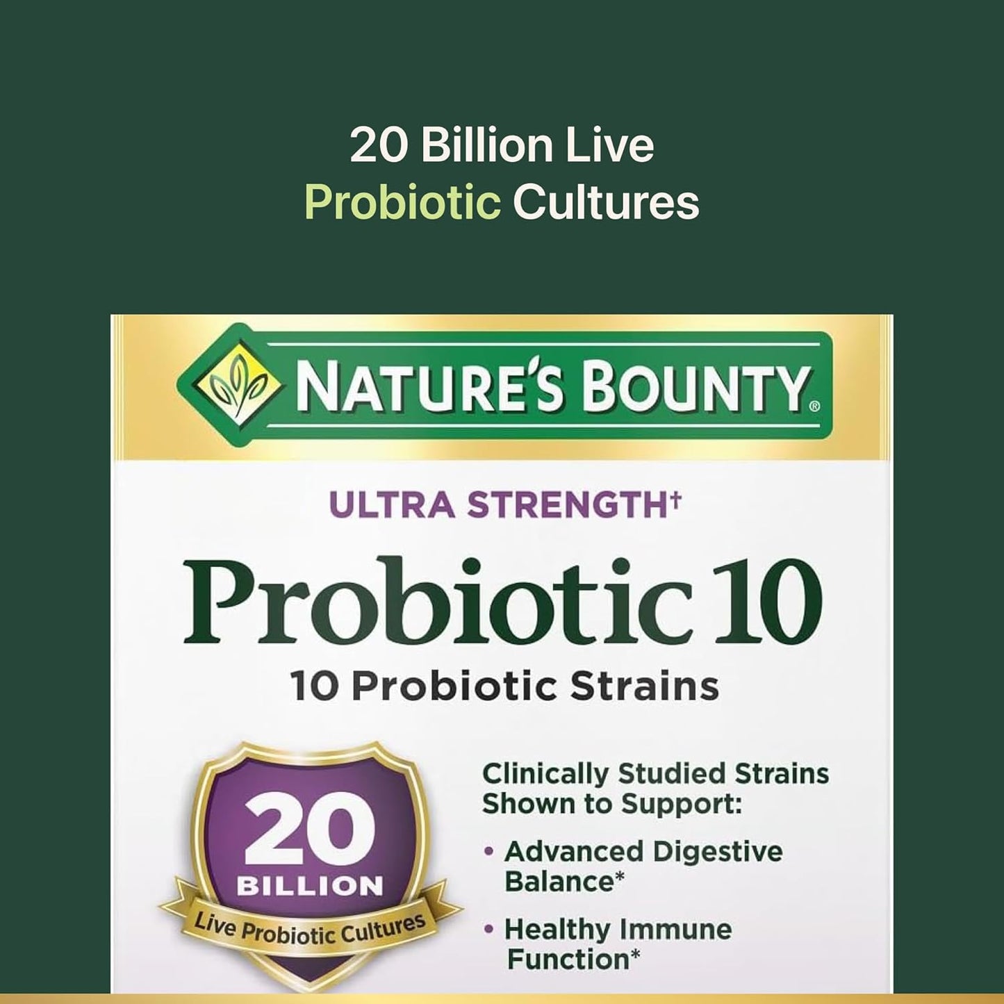 Nature's Bounty Probiotic 10 Ultra Strength Daily Supplement for Digestive, Immune & Respiratory Health - 30 Capsules
