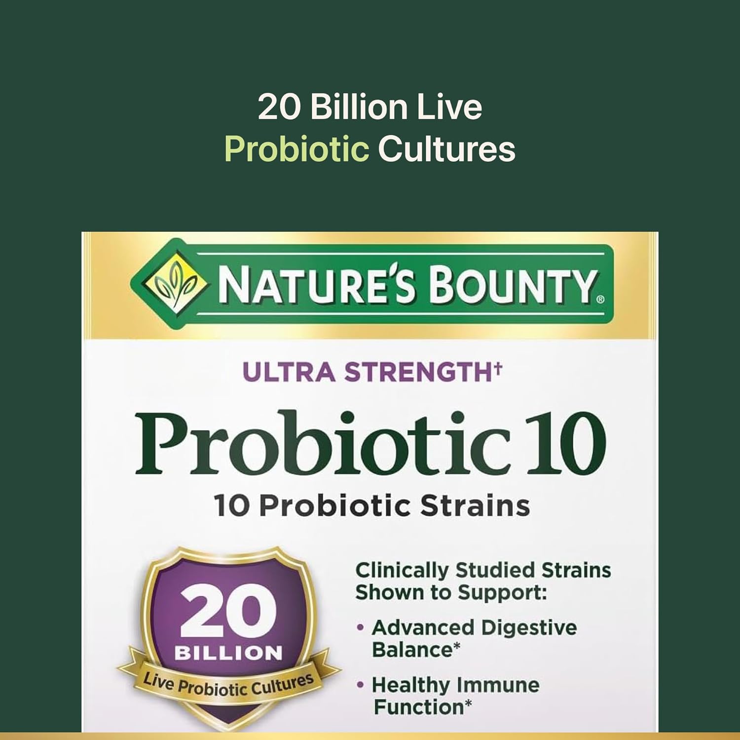 Nature's Bounty Probiotic 10 Ultra Strength Daily Supplement for Digestive, Immune & Respiratory Health - 30 Capsules