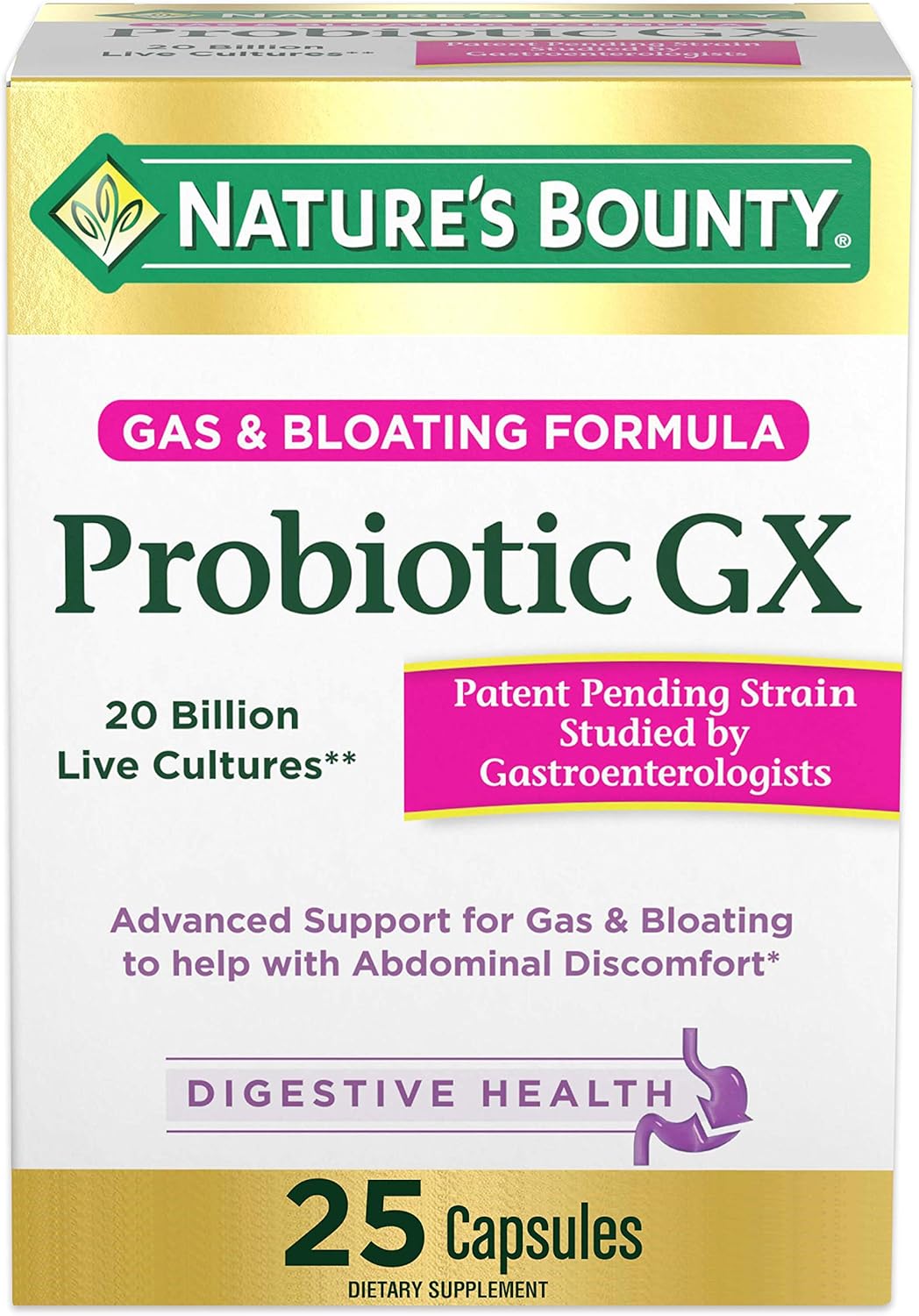 Nature's Bounty Probiotic Dietary Supplement for Gas and Bloating Relief - 25 Capsules, Supports Digestive Health and Reduces Abdominal Discomfort