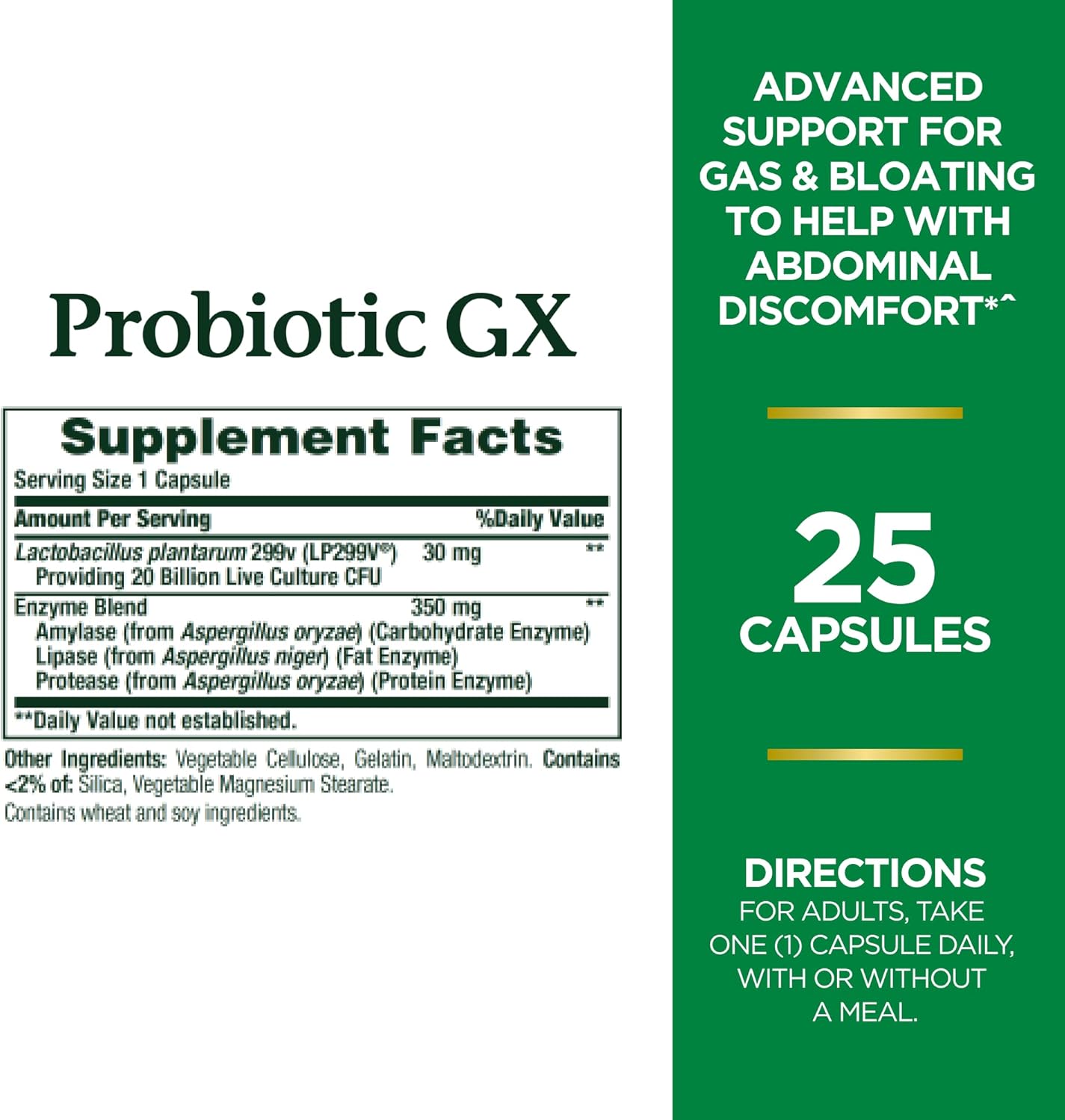 Nature's Bounty Probiotic Dietary Supplement for Gas and Bloating Relief - 25 Capsules, Supports Digestive Health and Reduces Abdominal Discomfort