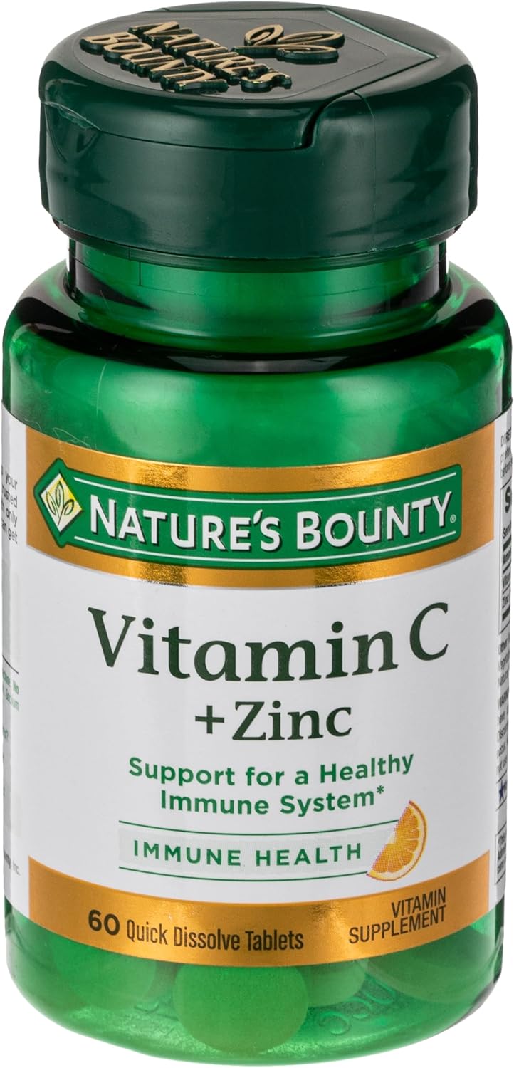 Nature's Bounty Vitamin C + Zinc Supplement for Immune Health Support - 60 Tablets, 60 mg