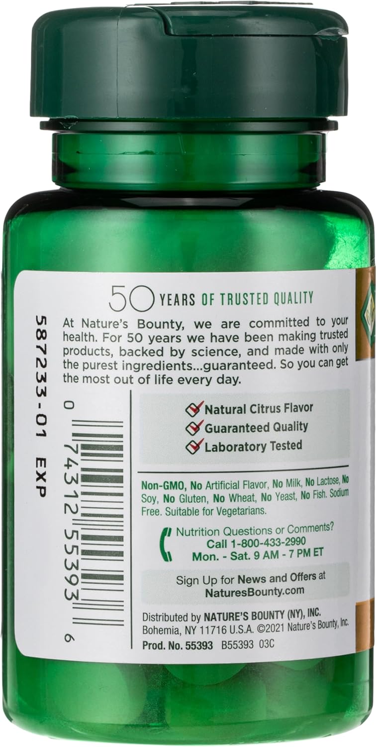 Nature's Bounty Vitamin C + Zinc Supplement for Immune Health Support - 60 Tablets, 60 mg