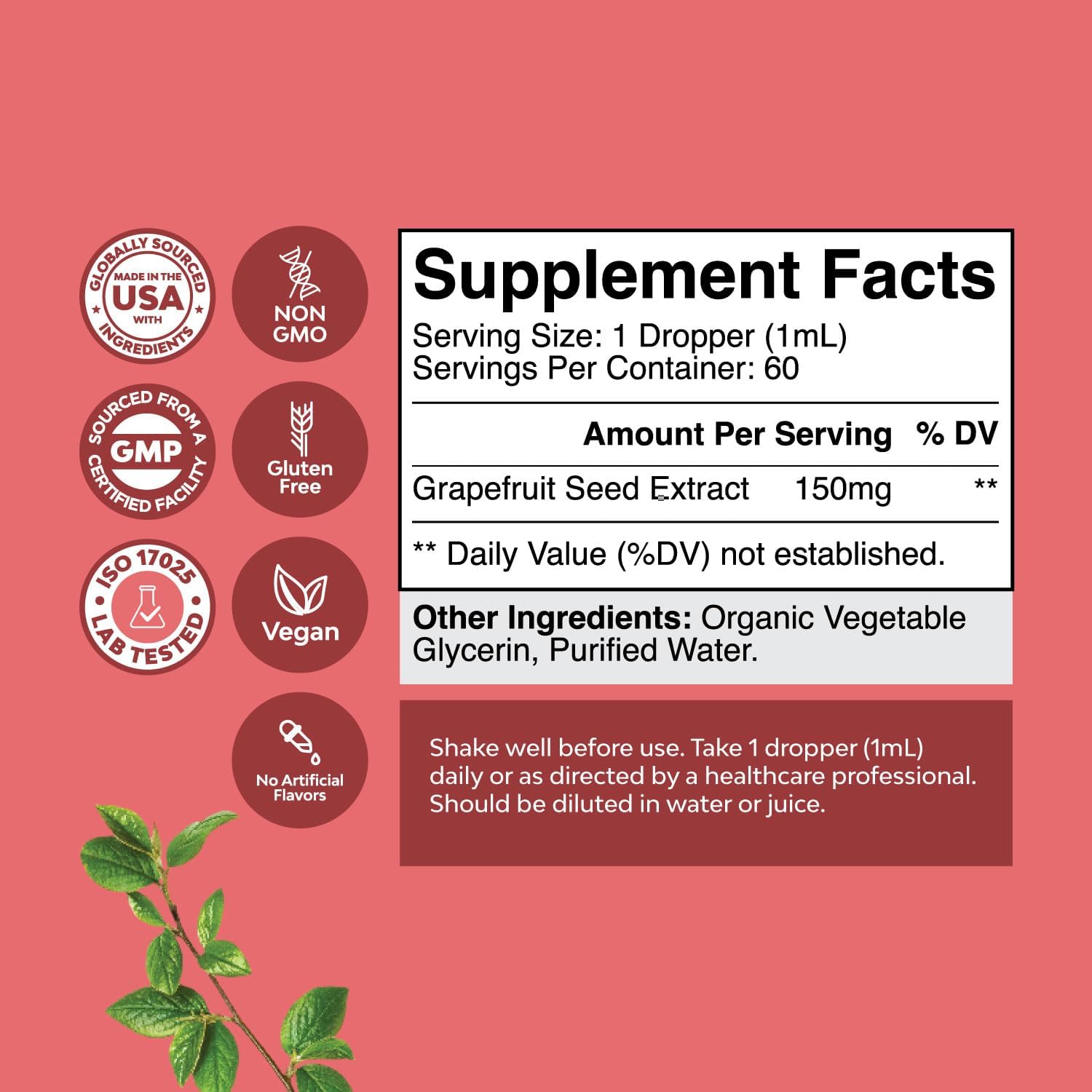 Natures Craft GSE Grapefruit Seed Extract Liquid - Super Concentrated Bioflavonoid-Rich Supplement for Digestive Health & Immune Support - Vegan Non-GMO & Alcohol-Free - 120 Servings
