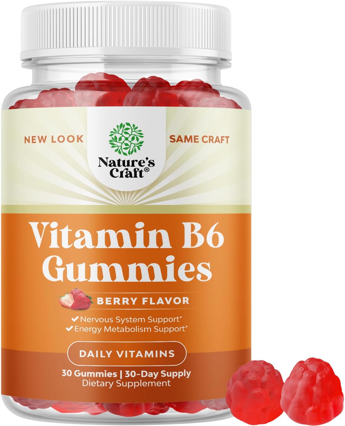 Natures Craft Vitamin B6 Gummies - Immunity & Mood Support for Adults - Vegan Pyridoxine Chews - 30 Count