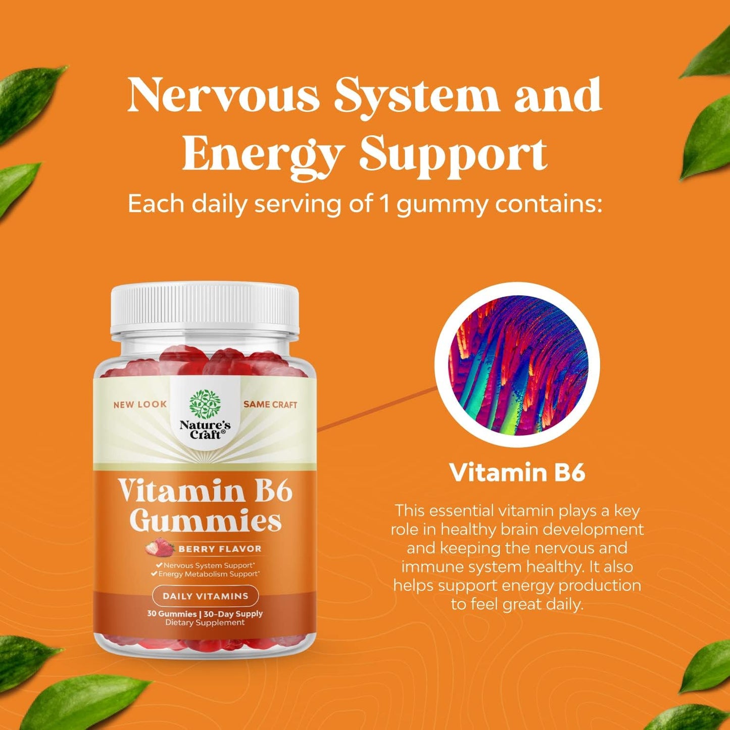 Natures Craft Vitamin B6 Gummies - Immunity & Mood Support for Adults - Vegan Pyridoxine Chews - 30 Count