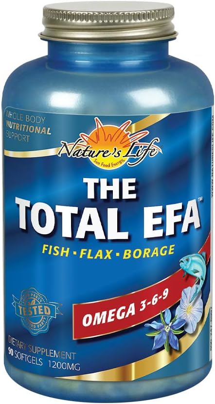 Nature's Life Total EFA Fish Oil with Flaxseed & Borage Oils - 1200 mg - 90 Softgels - Skin, Heart, Memory