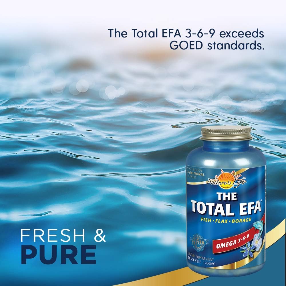 Nature's Life Total EFA Fish Oil with Flaxseed & Borage Oils - 1200 mg - 90 Softgels - Skin, Heart, Memory