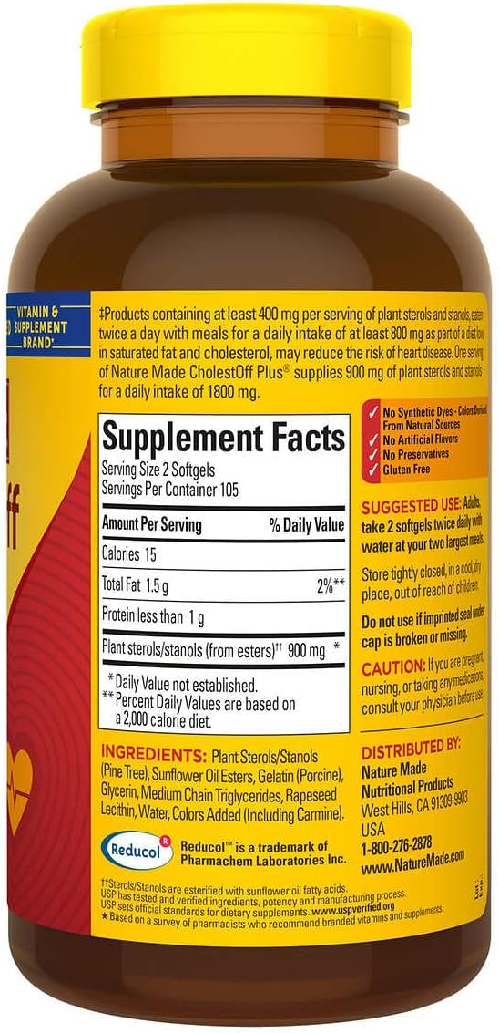 Natures Made Cholest-Off Plus Softgels - 450mg Plant Sterols - 210 Count - Gluten Free - Daily Dose: 2 Softgels