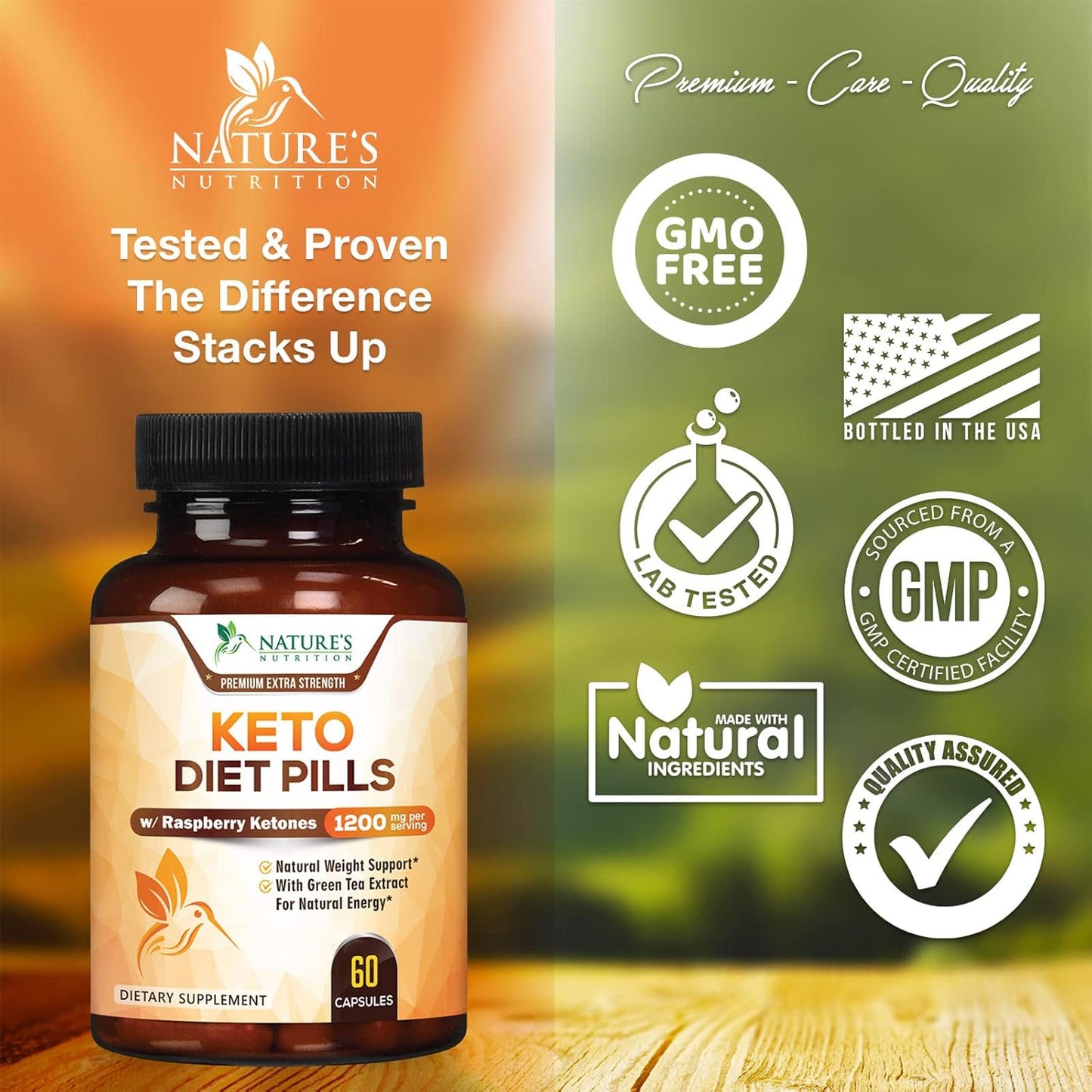 Nature's Optimal Max Keto Pills 1200mg - Advanced Support for Lean Keto Diet - Utilize Fat for Energy & Focus - Fast Acting Keto Supplement - 60 Capsules for Women & Men