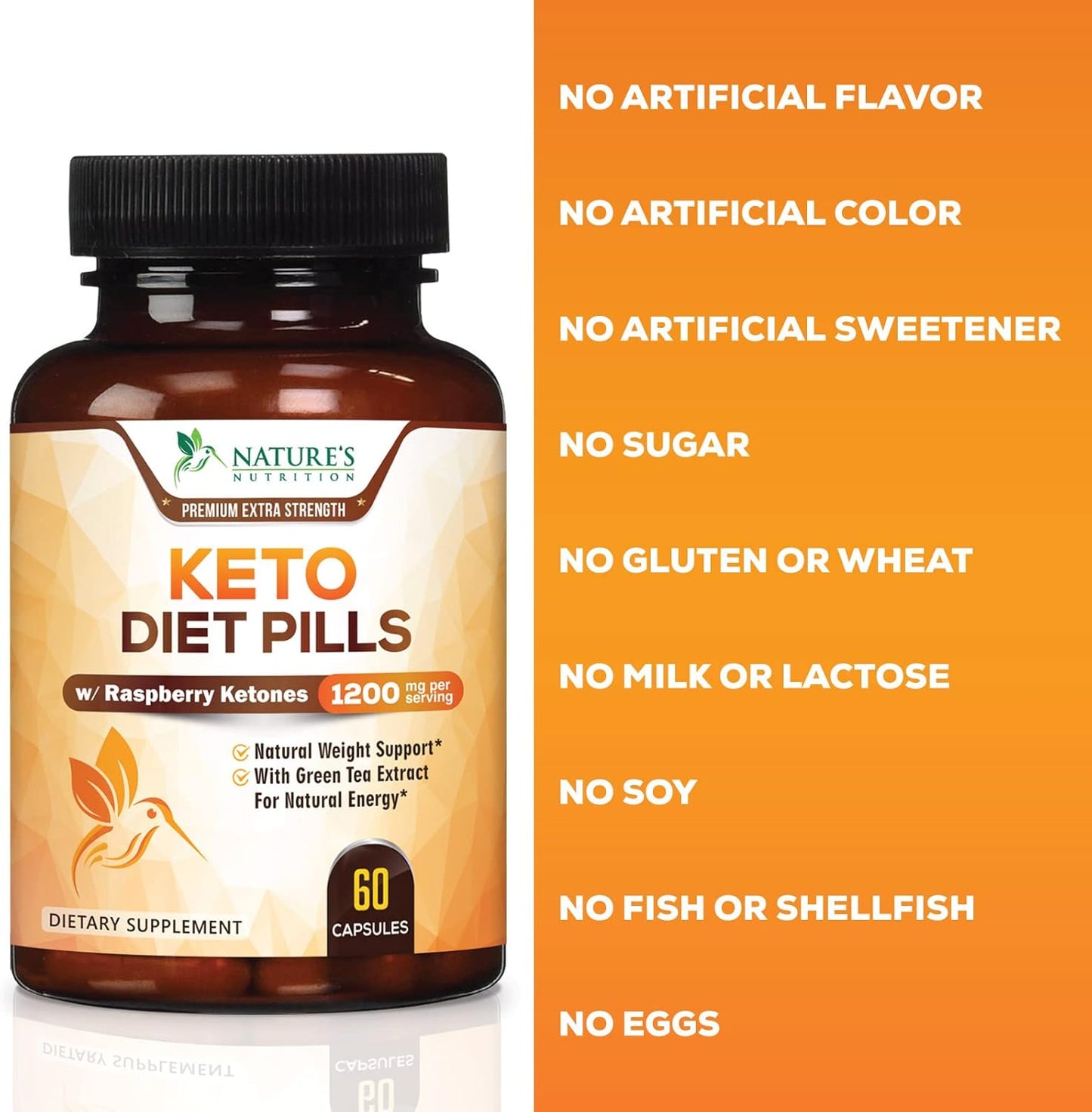 Nature's Optimal Max Keto Pills 1200mg - Advanced Support for Lean Keto Diet - Utilize Fat for Energy & Focus - Fast Acting Keto Supplement - 60 Capsules for Women & Men