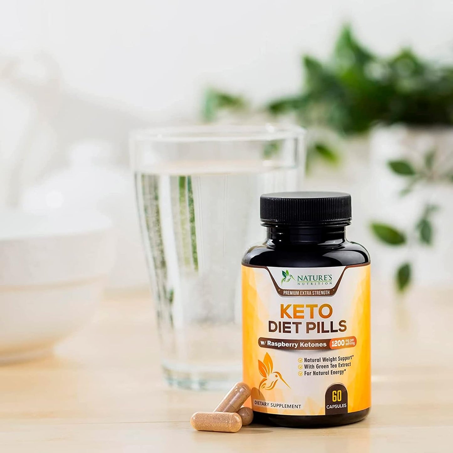 Nature's Optimal Max Keto Pills 1200mg - Advanced Support for Lean Keto Diet - Utilize Fat for Energy & Focus - Fast Acting Keto Supplement - 60 Capsules for Women & Men