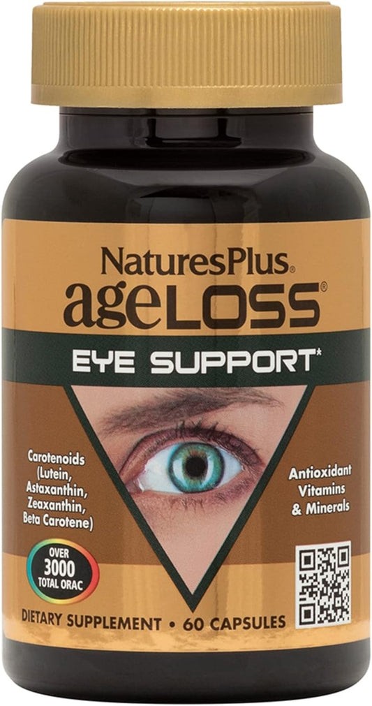 Natures Plus AgeLoss Eye Support Capsules with Lutein, Astaxanthin & Zeaxanthin - Vegetarian & Gluten Free - 60 Count
